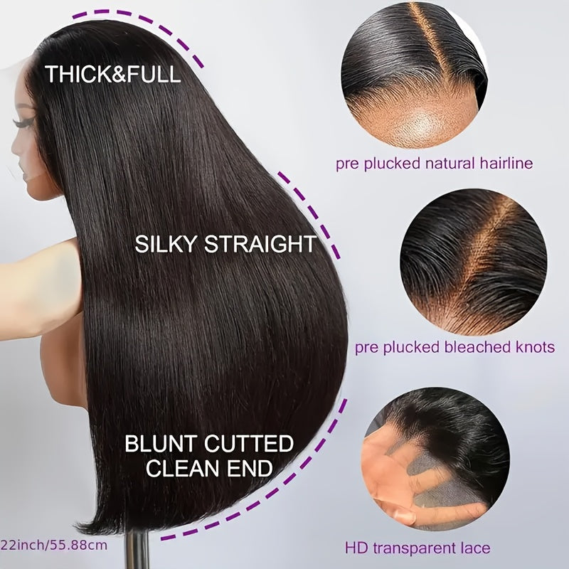 Long Straight Brazilian Virgin 100% Real Human Hair HD 4x4 Lace Closure Wigs Black For Women Pre Plucked Glueless Straight Lace Front Wigs Human Hair Bleached Knots With Baby Hair